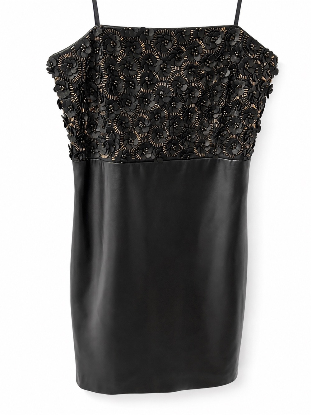Ramy Brook Black Floral Embellished Mini Dress with Spaghetti Straps